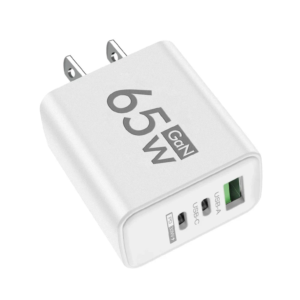 65W Gan USB C Fast Charger 3In1 Multi Ports Quick Charge 3.0 Wall Adapter EU US KR Plug Travel Charger for Iphone Samsung Xiaomi