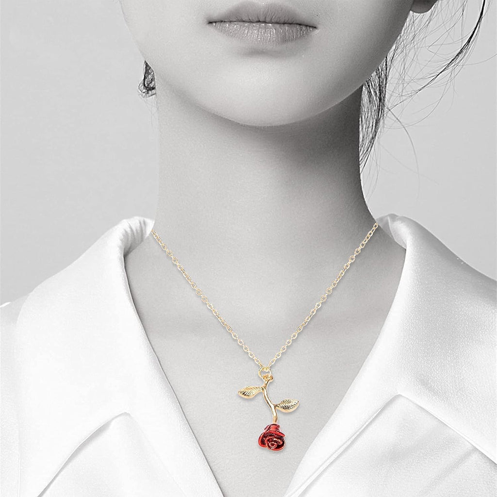 Necklaces for Women, Gold Necklace for Women Rose Necklace with Pendant, Aesthetic Necklace, Preppy Jewelry, Trendy Jewelry, Cute Necklaces for Teens and All Women Necklace